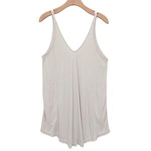 Free People Beach Mini Dress Womens XS Beige Ribbed V-Neck Sleeveless Bohemian